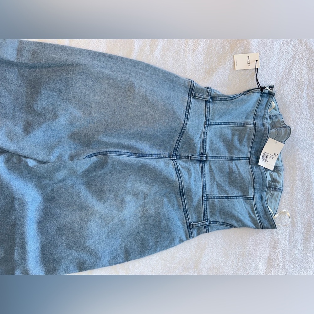 Strapless Wide Leg Denim Jumpsuit - Light Blue Corset Waist - Picture 4 of 4